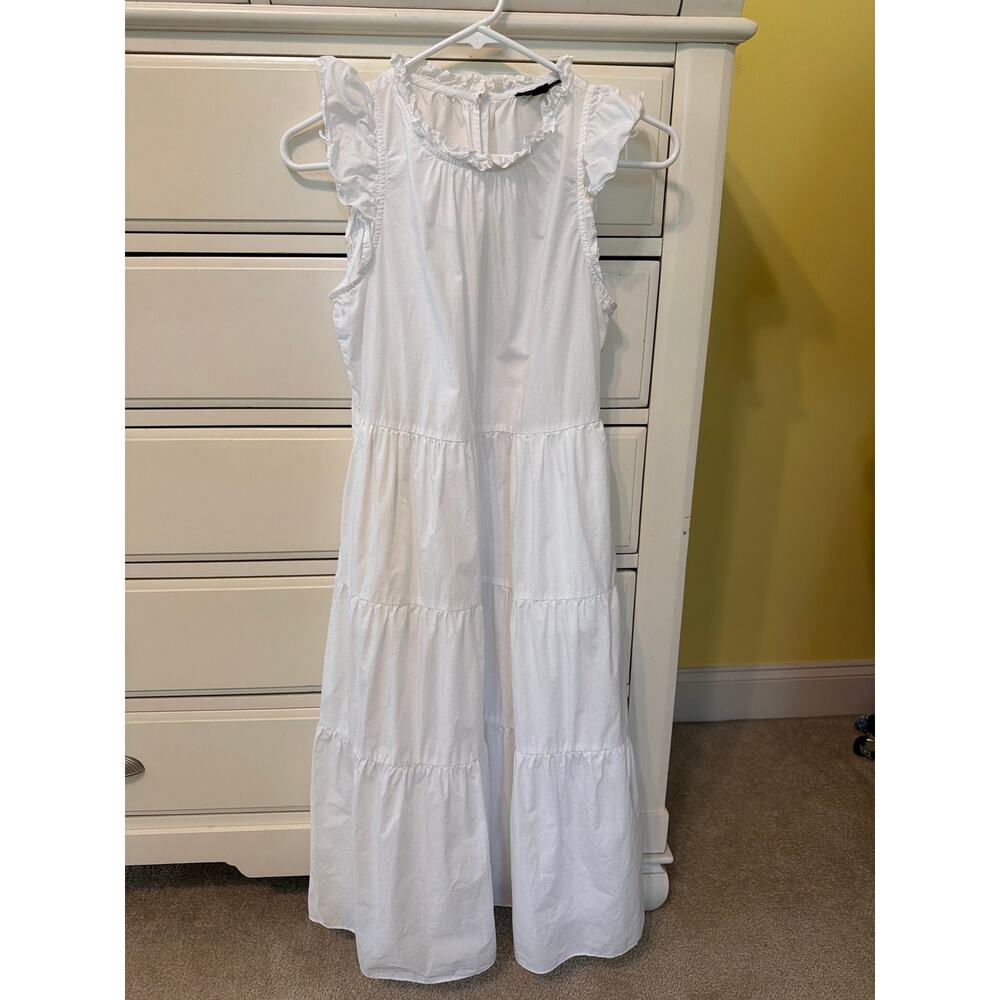 J. Crew White Sundress Women's Size Small Tiered Flowy Ruffles Coastal Summer - Picture 2 of 8